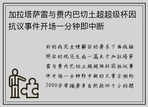 加拉塔萨雷与费内巴切土超超级杯因抗议事件开场一分钟即中断 加拉塔萨雷与费内巴切土超超级杯因抗议事件开场一分钟即中断